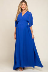 Royal Blue Chiffon V-Neck Smocked Waist Maternity Maxi Dress