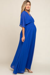 Royal Blue Chiffon V-Neck Smocked Waist Maternity Maxi Dress