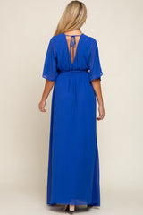 Royal Blue Chiffon V-Neck Smocked Waist Maternity Maxi Dress