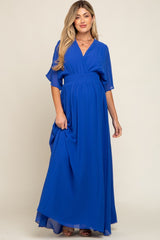 Royal Blue Chiffon V-Neck Smocked Waist Maternity Maxi Dress