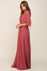 Mauve Chiffon V-Neck Smocked Waist Maxi Dress