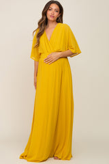 Yellow Chiffon V-Neck Smocked Waist Maternity Maxi Dress