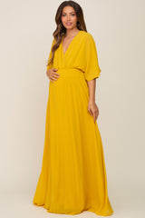 Yellow Chiffon V-Neck Smocked Waist Maternity Maxi Dress