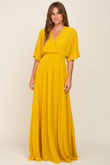 Yellow Chiffon V-Neck Smocked Waist Maternity Maxi Dress