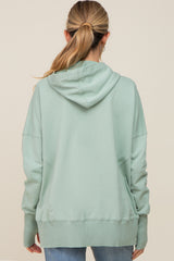 Mint Green Button Front Ribbed Trim Maternity Hooded Sweatshirt