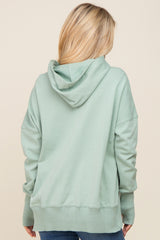 Mint Green Button Front Ribbed Trim Hooded Sweatshirt