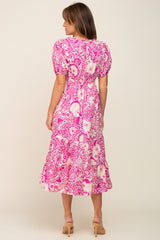 Magenta Floral Tiered Midi Dress