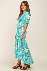 Teal Floral Paisley Wrap Dress