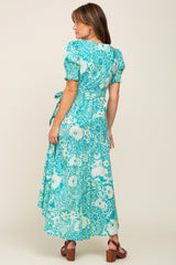 Teal Floral Paisley Wrap Dress