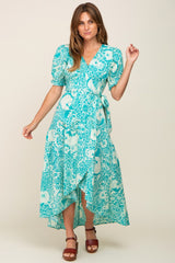 Teal Floral Paisley Wrap Dress