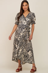 Black Floral Paisley Wrap Maternity Dress