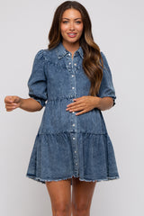 Blue Chambray Maternity Tiered Shirt Dress