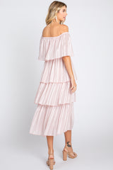 Light Pink Striped Layered Midi Dress