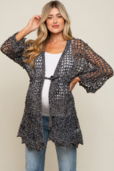 Black Open Knit Waist Tie Maternity Cardigan