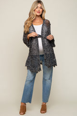 Black Open Knit Waist Tie Maternity Cardigan