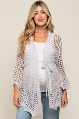 Light Grey Open Knit Waist Tie Maternity Cardigan