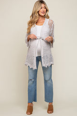 Light Grey Open Knit Waist Tie Maternity Cardigan