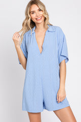 Blue Terry Cloth Collared Romper