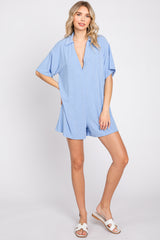 Blue Terry Cloth Collared Romper