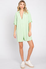 Green Terry Cloth Collared Romper