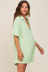 Green Terry Cloth Collared Maternity Romper