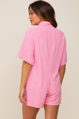 Pink Terry Cloth Collared Maternity Romper