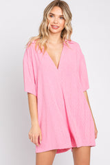 Pink Terry Cloth Collared Romper