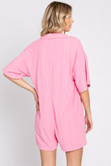 Pink Terry Cloth Collared Romper