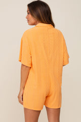 Orange Terry Cloth Collared Maternity Romper