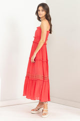 Coral Ruffle Tiered Maxi Dress