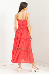 Coral Ruffle Tiered Maxi Dress