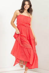 Coral Ruffle Tiered Maxi Dress