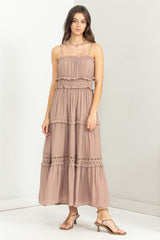 Taupe Ruffle Tiered Maxi Dress