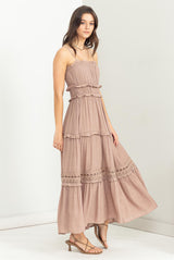 Taupe Ruffle Tiered Maxi Dress