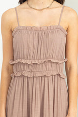 Taupe Ruffle Tiered Maxi Dress