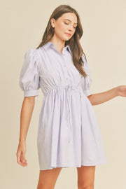 Lavender Pin Stripe Striped Button Down Mini Dress