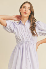 Lavender Pin Stripe Striped Button Down Mini Dress