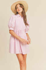 Pink Pin Stripe Striped Button Down Mini Dress