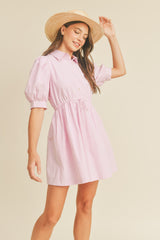 Pink Pin Stripe Striped Button Down Mini Dress