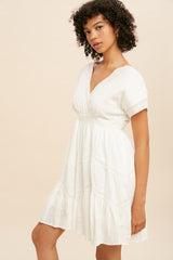 Off White Surplice Tiered Mini Dress