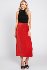 Rust Red Pleated Side Slit Maternity Midi Skirt