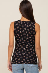 Black Floral Ribbed Sleeveless Maternity Top