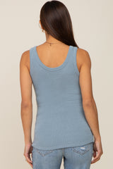 Blue Ribbed V-Neck Sleeveless Maternity Top