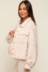 Cream Fuzzy Front Pocket Maternity Jacket