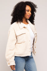 Cream Fuzzy Front Pocket Jacket