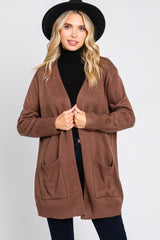 Brown Front Pocket Maternity Cardigan