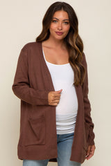 Brown Front Pocket Maternity Cardigan