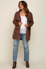 Brown Front Pocket Maternity Cardigan