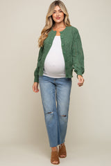 Green Mixed Knit Maternity Cardigan