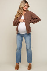 Dark Mocha Mixed Knit Maternity Cardigan